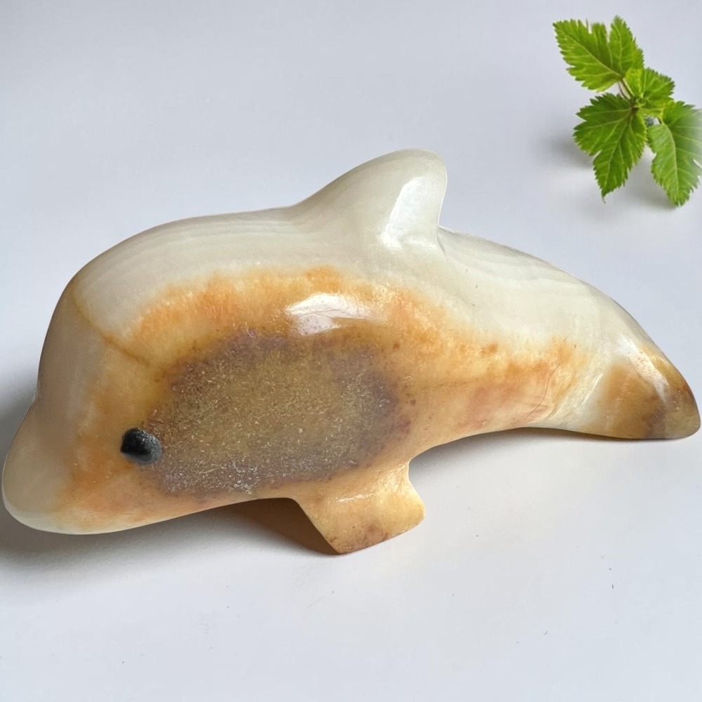 Banded‎ Aragonite Dolphin Carving Ocean Spirit Animal Crystal Healing Decor